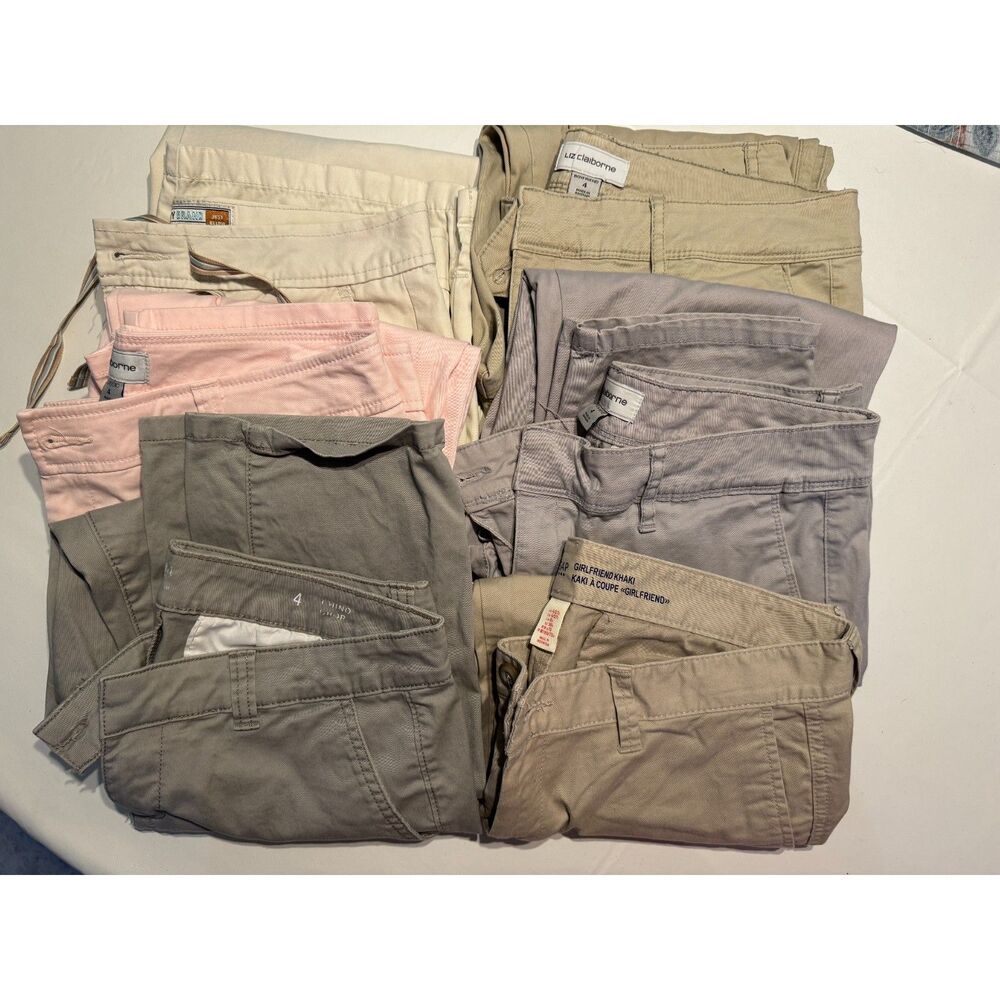 Lot of 6 Women's Size 4 Chino Khaki Pants – Gap, Liz Claiborne, a.n.a, Old Navy